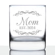 Mom Est 2024 - New Mother Whiskey Rocks Glass Gift for First Time Parents - Decorative 10.25 Oz Glasses