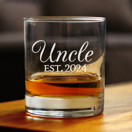 Uncle Est 2024 - Whiskey Rocks Glass Gift for First Time Uncles - Decorative 10.25 Oz Glasses