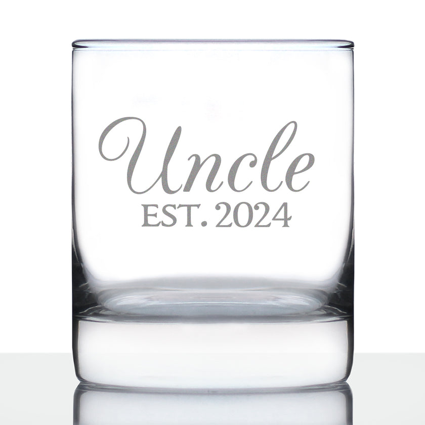 Uncle Est 2024 - Whiskey Rocks Glass Gift for First Time Uncles - Decorative 10.25 Oz Glasses