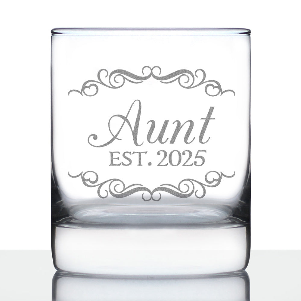 Aunt Est 2025 - New Aunties Whiskey Rocks Glass Gift for First Time Aunts - Decorative 10.25 Oz Glasses