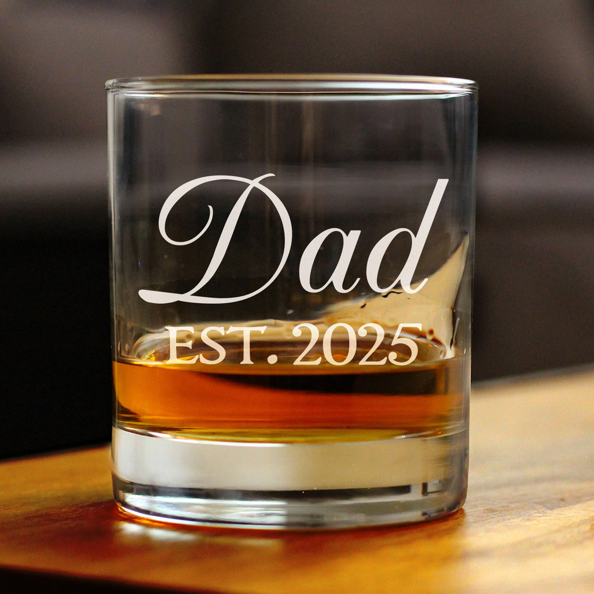 Dad Est 2025 - New Father Whiskey Rocks Glass Gift for First Time Parents - Decorative 10.25 Oz Glasses