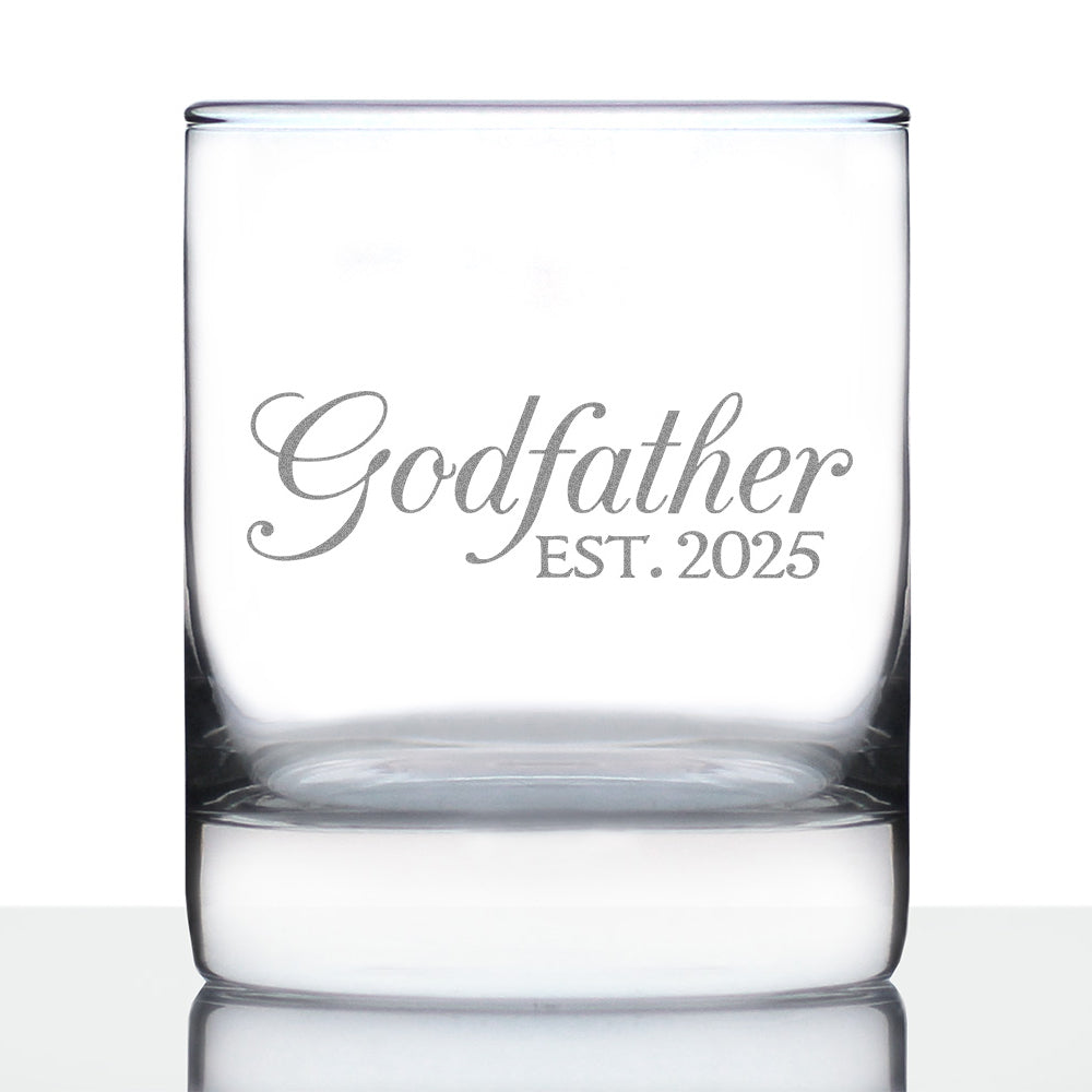 Godfather Est 2025 - New Godfather Whiskey Rocks Glass Proposal Gift for First Time Godparents - Decorative 10.25 Oz Glasses