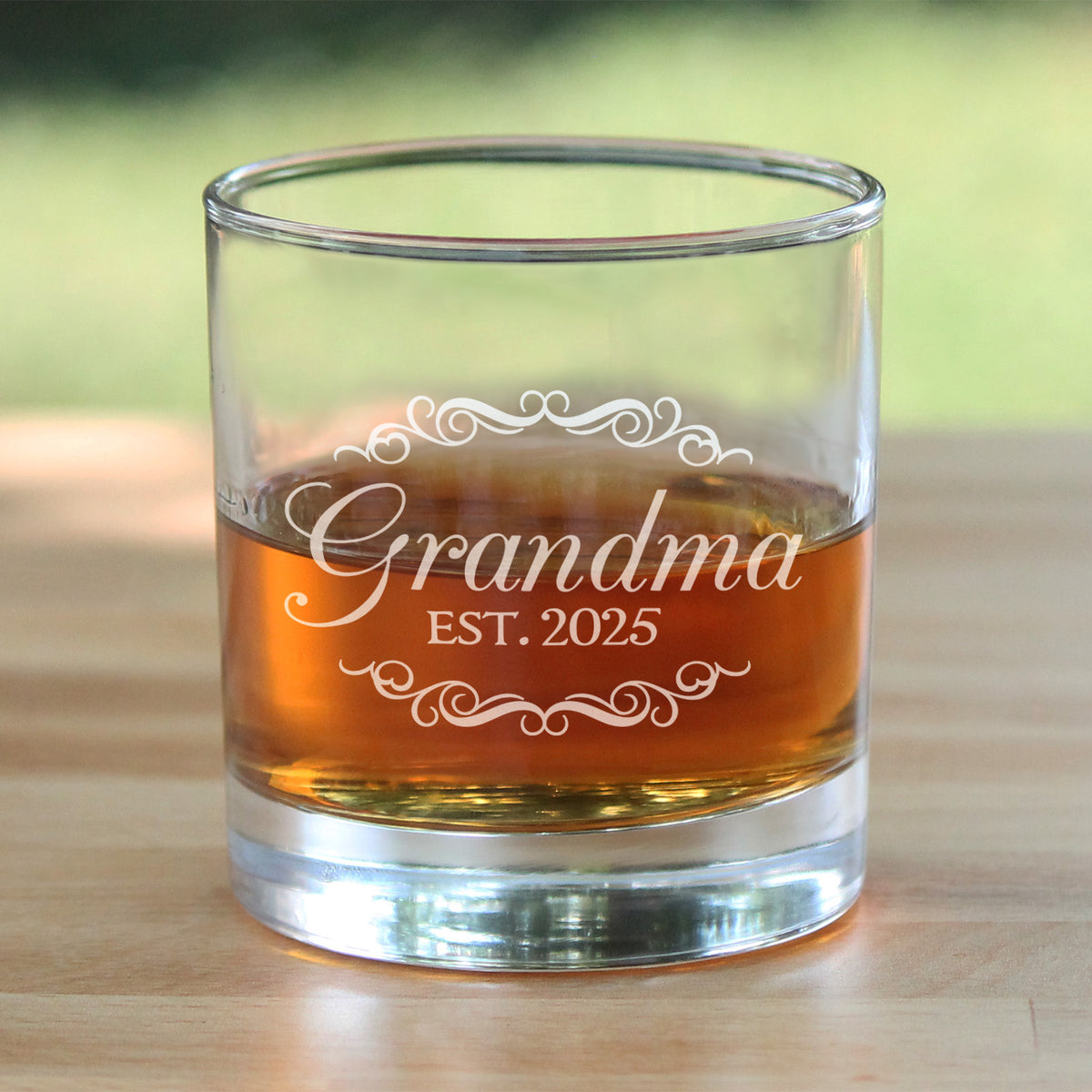 Grandma Est 2025 - New Grandmother Whiskey Rocks Glass Gift for First Time Grandparents - Decorative 10.25 Oz Glasses