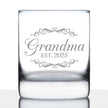 Grandma Est 2025 - New Grandmother Whiskey Rocks Glass Gift for First Time Grandparents - Decorative 10.25 Oz Glasses