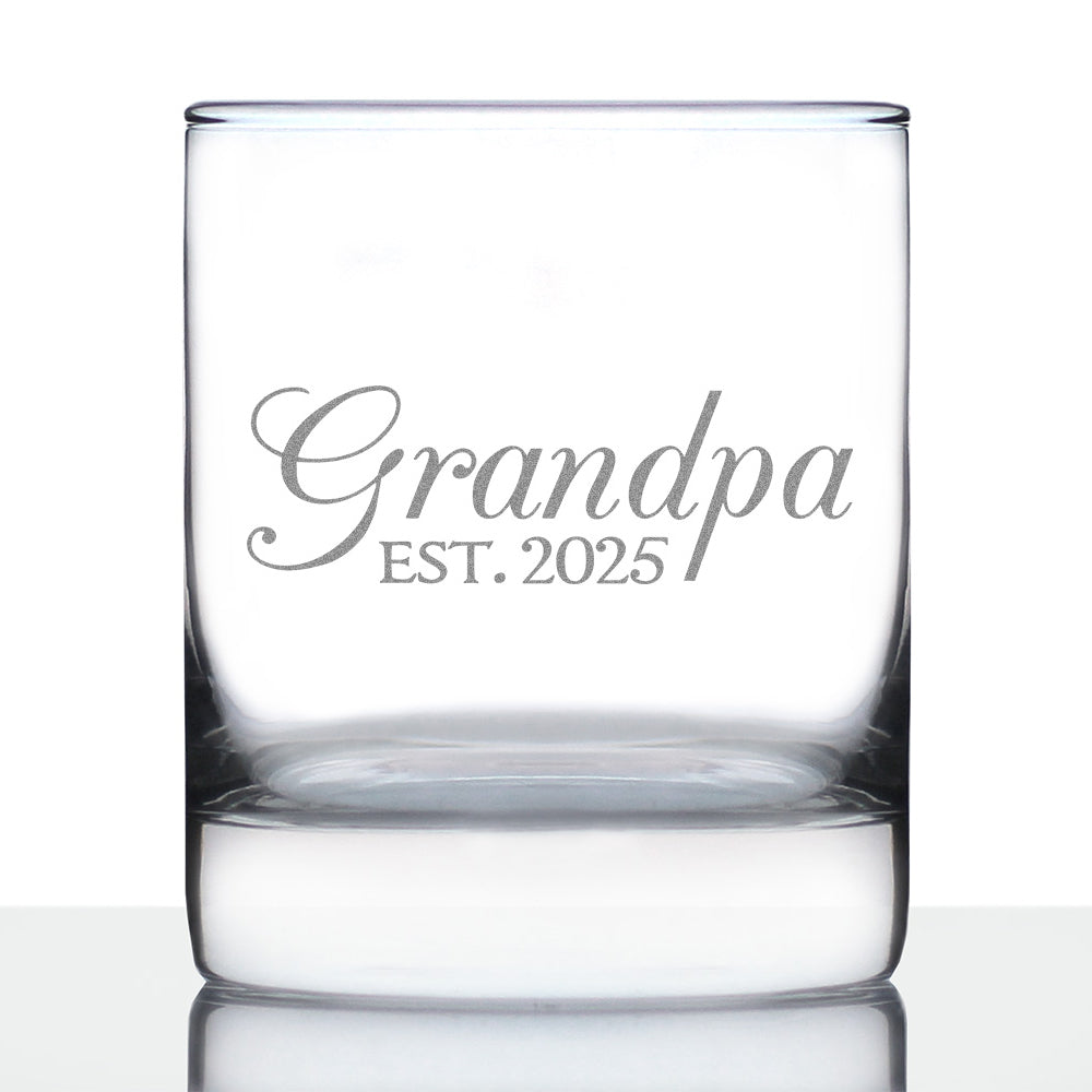 Grandpa Est 2025 - New Grandfather Whiskey Rocks Glass Gift for First Time Grandparents - Decorative 10.25 Oz Glasses