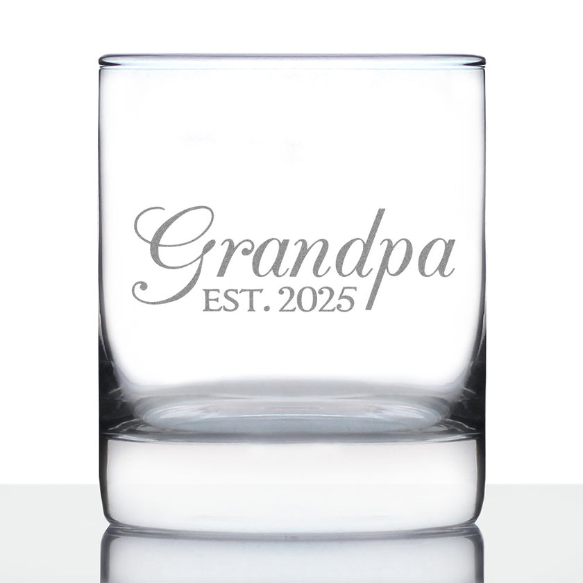 Grandpa Est 2025 - New Grandfather Whiskey Rocks Glass Gift for First Time Grandparents - Decorative 10.25 Oz Glasses