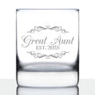 Great Aunt Est 2025 - New Great Aunts Whiskey Rocks Glass Gift for First Time Great Aunts - Decorative 10.25 Oz Glasses