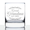 Great Grandma Est 2025 - New Great Grandmother Whiskey Rocks Glass Gift for First Time Great Grandparents - Decorative 10.25 Oz Glasses