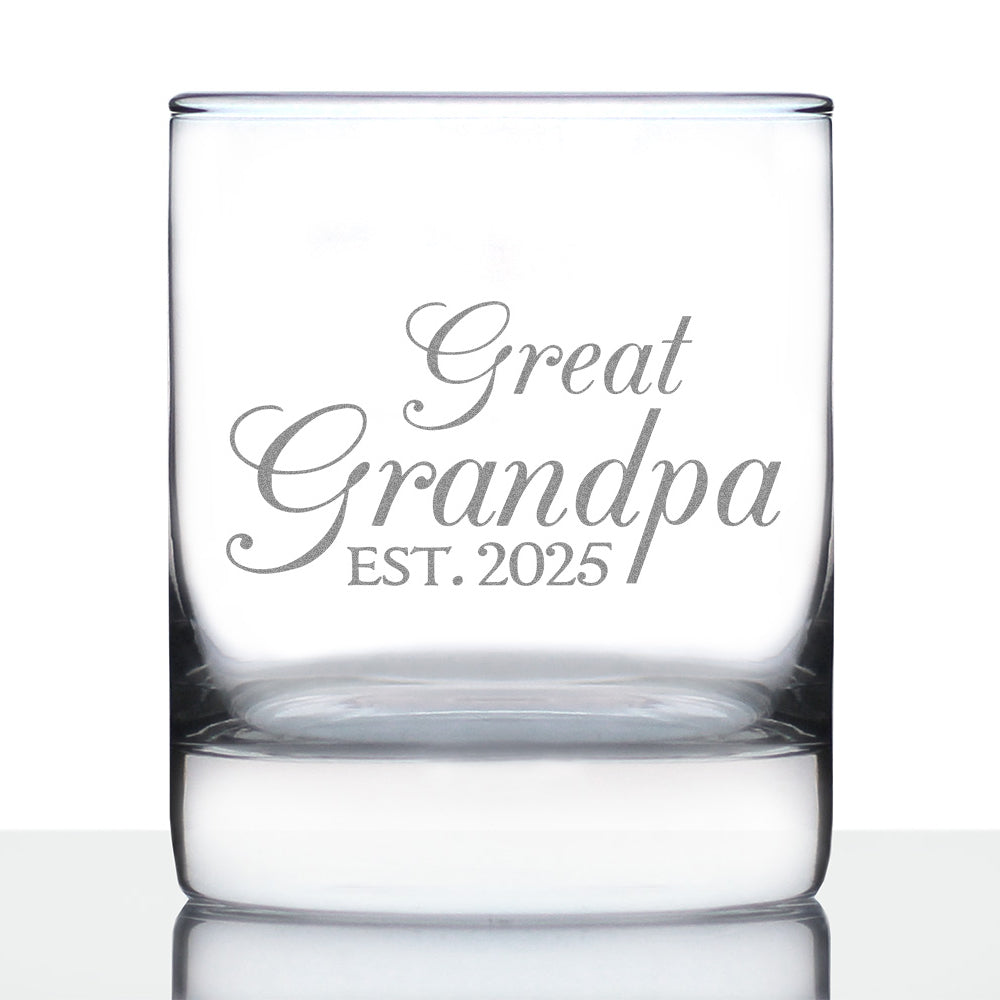 Great Grandpa Est 2025 - New Great Grandfather Whiskey Rocks Glass Gift for First Time Great Grandparents - Decorative 10.25 Oz Glasses