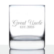 Great Uncle Est 2025 - Whiskey Rocks Glass Gift for First Time Great Uncles - Decorative 10.25 Oz Glasses