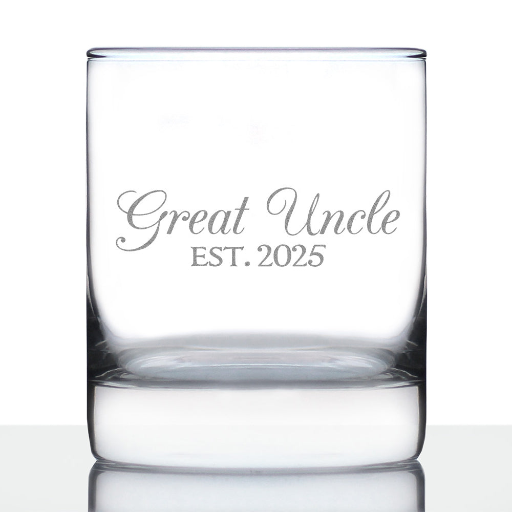 Great Uncle Est 2025 - Whiskey Rocks Glass Gift for First Time Great Uncles - Decorative 10.25 Oz Glasses