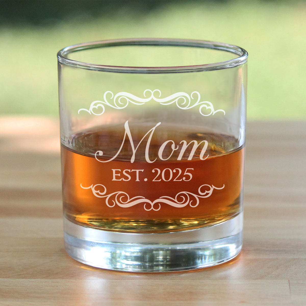 Mom Est 2025 - New Mother Whiskey Rocks Glass Gift for First Time Parents - Decorative 10.25 Oz Glasses