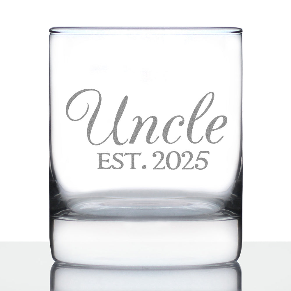 Uncle Est 2025 - Whiskey Rocks Glass Gift for First Time Uncles - Decorative 10.25 Oz Glasses