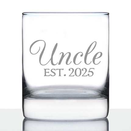 Uncle Est 2025 - Whiskey Rocks Glass Gift for First Time Uncles - Decorative 10.25 Oz Glasses