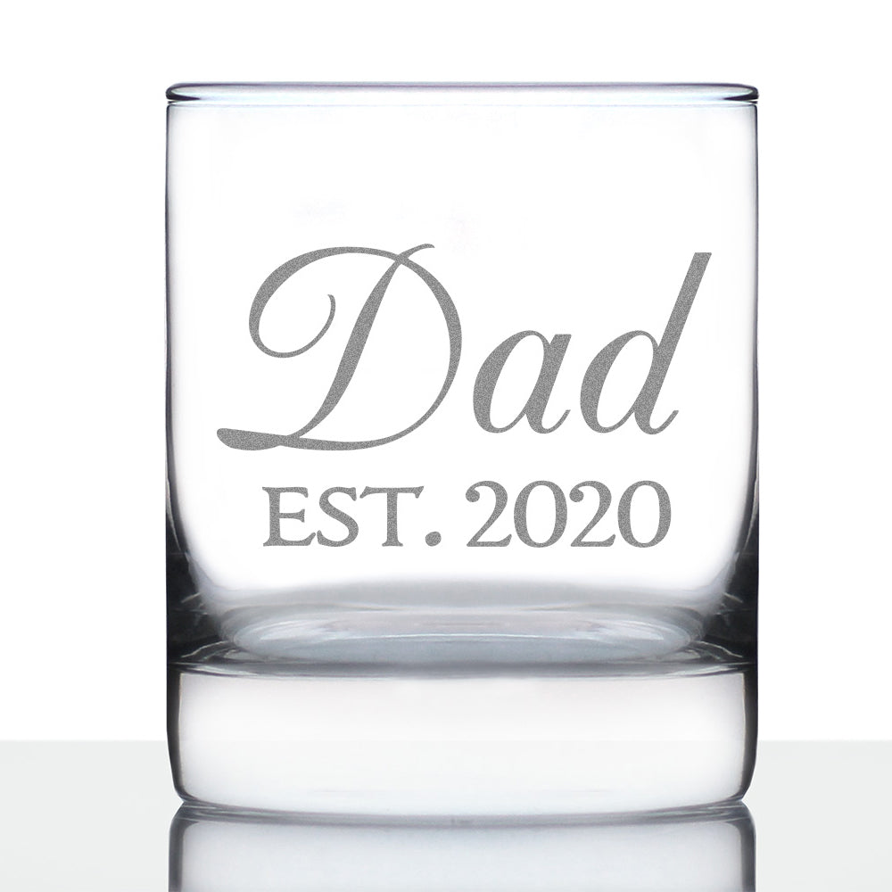 Dad Est 2020 - New Father Whiskey Rocks Glass Gift for First Time Parents - Decorative 10.25 Oz Glasses