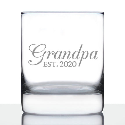 Grandpa Est 2020 - New Grandfather Whiskey Rocks Glass Gift for First Time Grandparents - Decorative 10.25 Oz Glasses