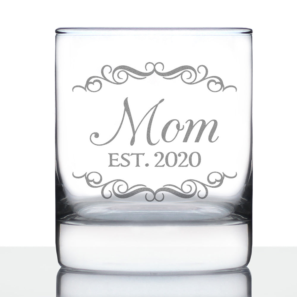 Mom Est. 2020 - Decorative 10 Ounce Rocks Glass