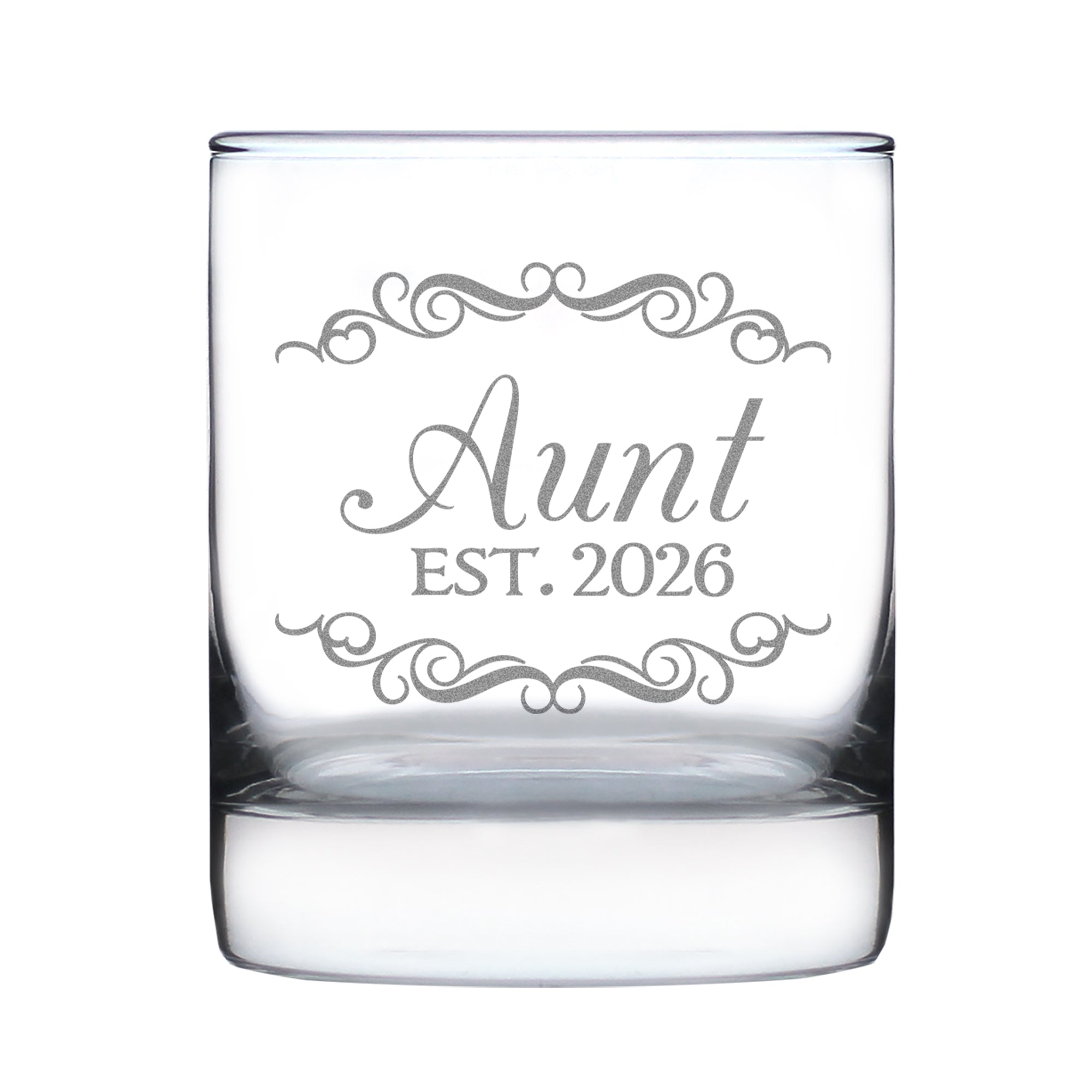 Aunt Est 2026 - Engraved Rocks Glass - New Aunt Gift for First Time Aunts - Decorative Weighted Whiskey Glasses - 10.25 oz