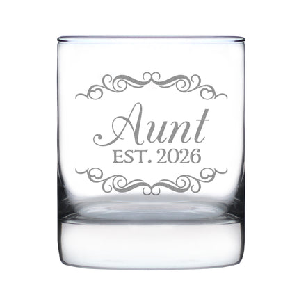 Aunt Est 2026 - Engraved Rocks Glass - New Aunt Gift for First Time Aunts - Decorative Weighted Whiskey Glasses - 10.25 oz