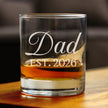 Dad Est 2026 - Engraved Rocks Glass - New Father Gift for First Time Parents - Decorative Weighted Whiskey Glasses - 10.25 oz