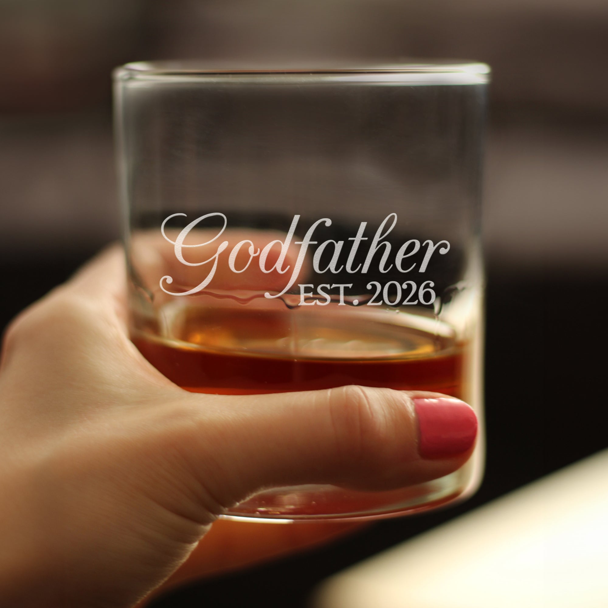 Godfather Est 2026 - Engraved Rocks Glass - New Godfather Gift for First Time Godparents - Decorative Weighted Whiskey Glasses - 10.25 oz