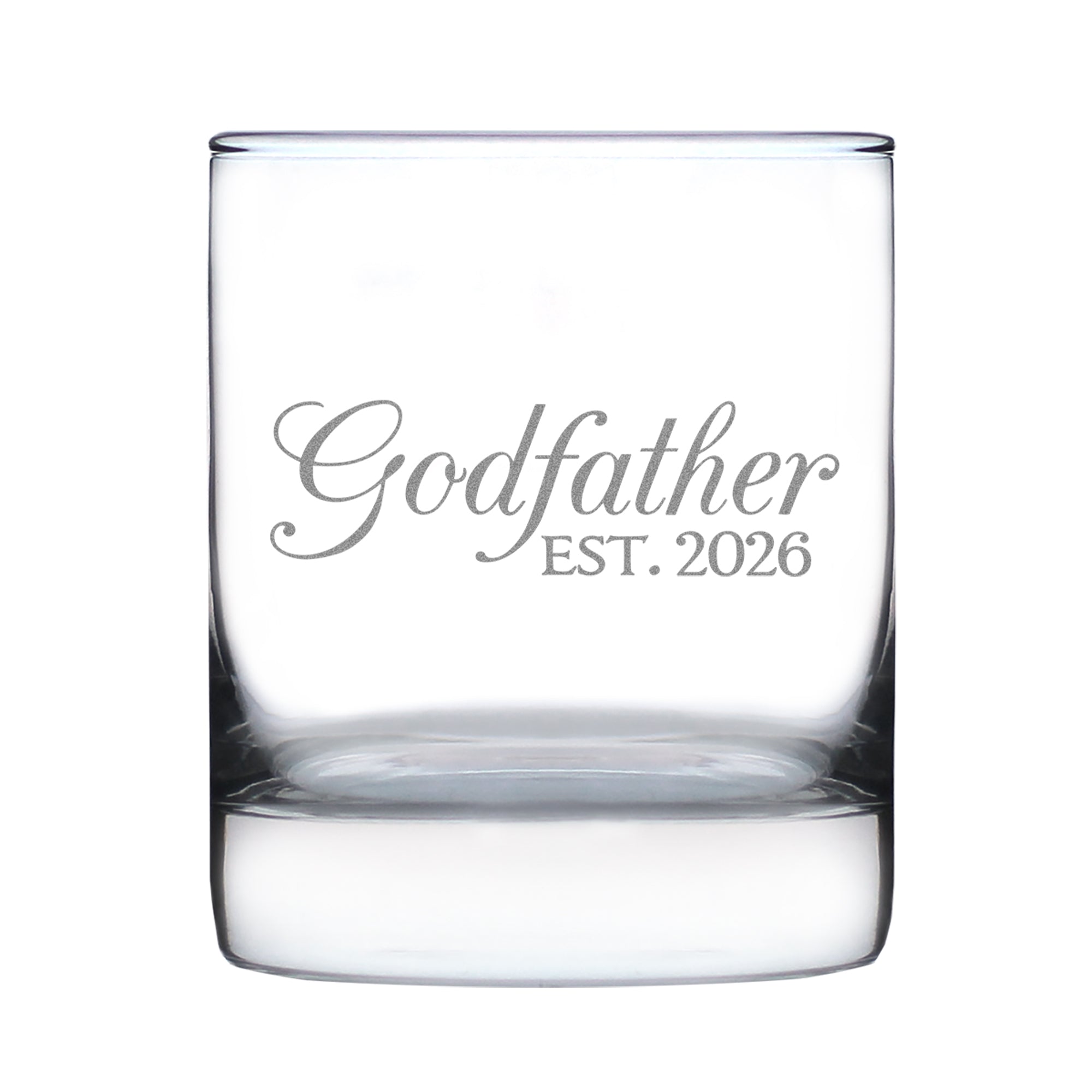 Godfather Est 2026 - Engraved Rocks Glass - New Godfather Gift for First Time Godparents - Decorative Weighted Whiskey Glasses - 10.25 oz