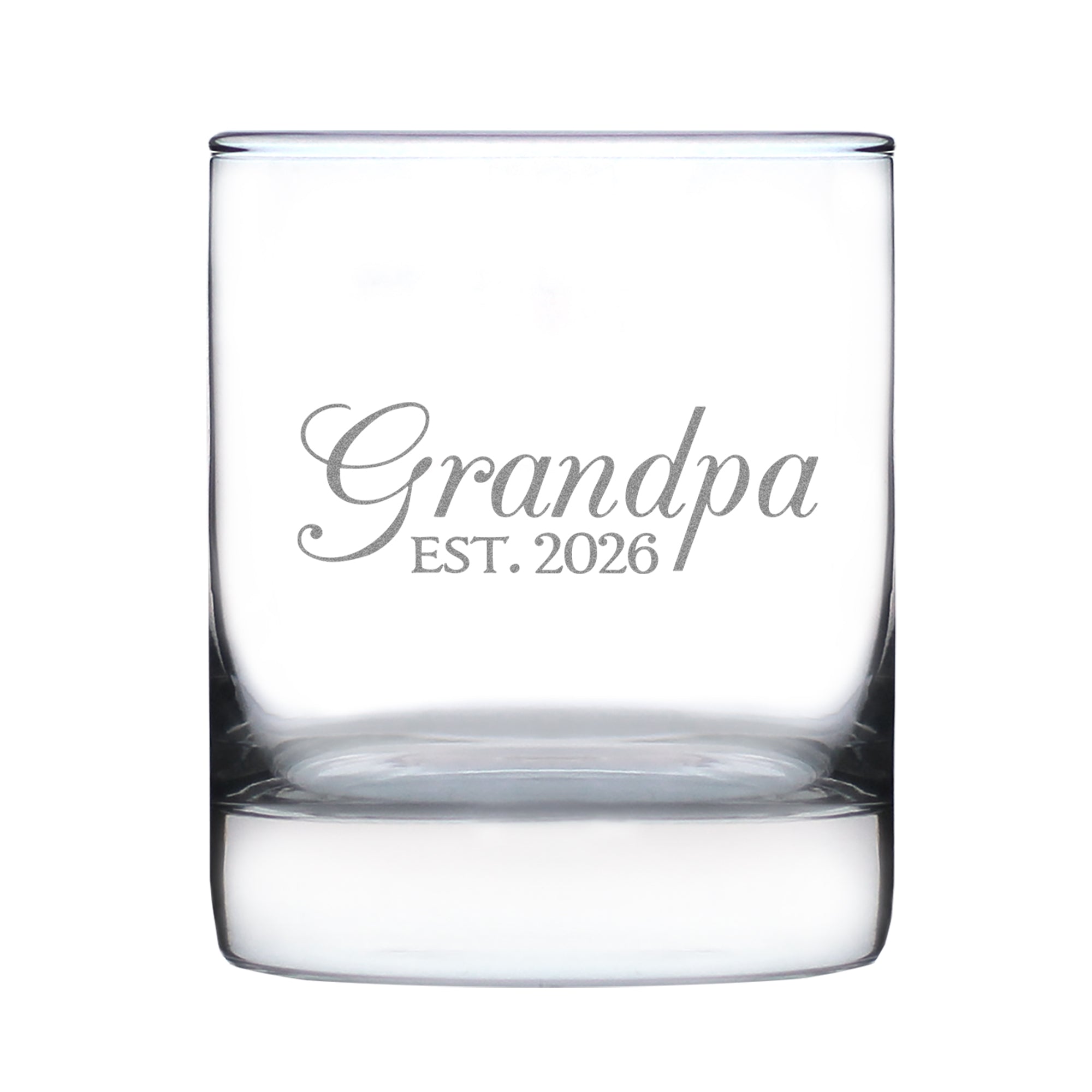 Grandpa Est 2026 - Engraved Rocks Glass - New Grandfather Gift for First Time Grandparents - Decorative Weighted Whiskey Glasses - 10.25 oz