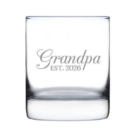 Grandpa Est 2026 - Engraved Rocks Glass - New Grandfather Gift for First Time Grandparents - Decorative Weighted Whiskey Glasses - 10.25 oz