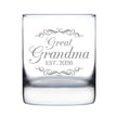 Great Grandma Est 2026 - Engraved Rocks Glass - New Great Grandmother Gift for First Time Great Grandparents - Decorative Weighted Whiskey Glasses - 10.25 oz