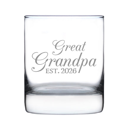Great Grandpa Est 2026 - Engraved Rocks Glass - New Great Grandfather Gift for First Time Great Grandparents - Decorative Weighted Whiskey Glasses - 10.25 oz