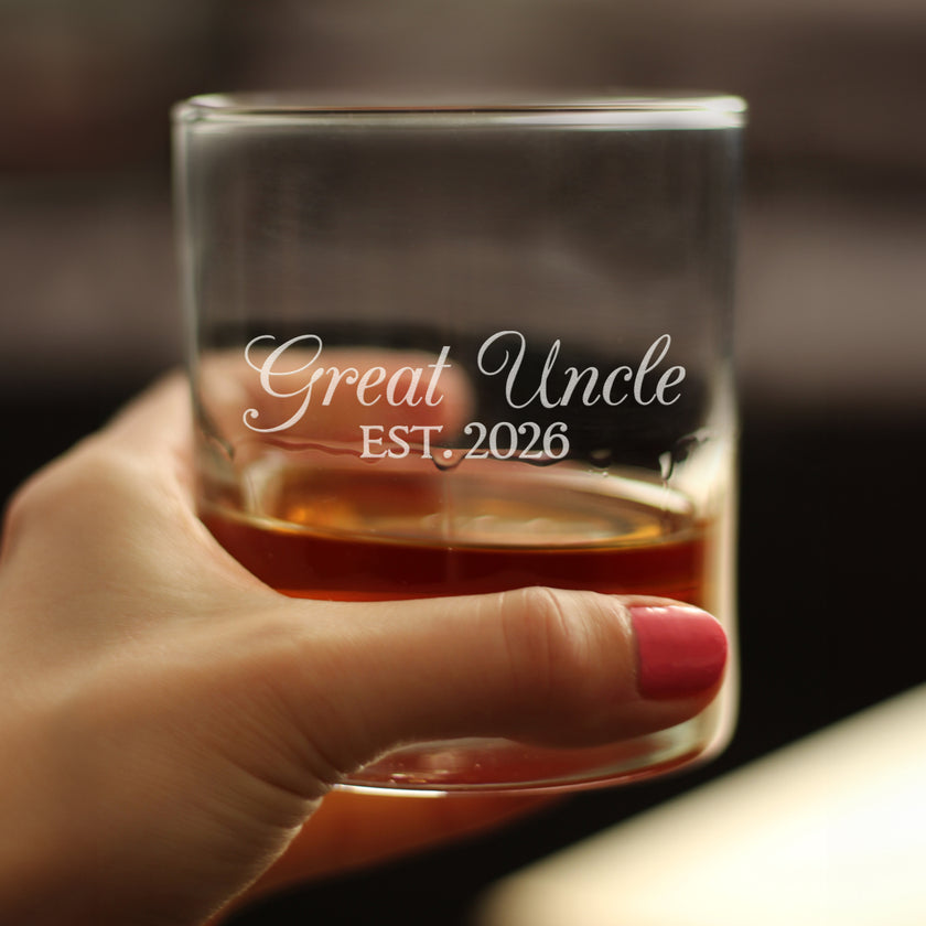 Great Uncle Est 2026 - Engraved Rocks Glass - New Great Uncle Gift for First Time Great Uncles - Decorative Weighted Whiskey Glasses - 10.25 oz