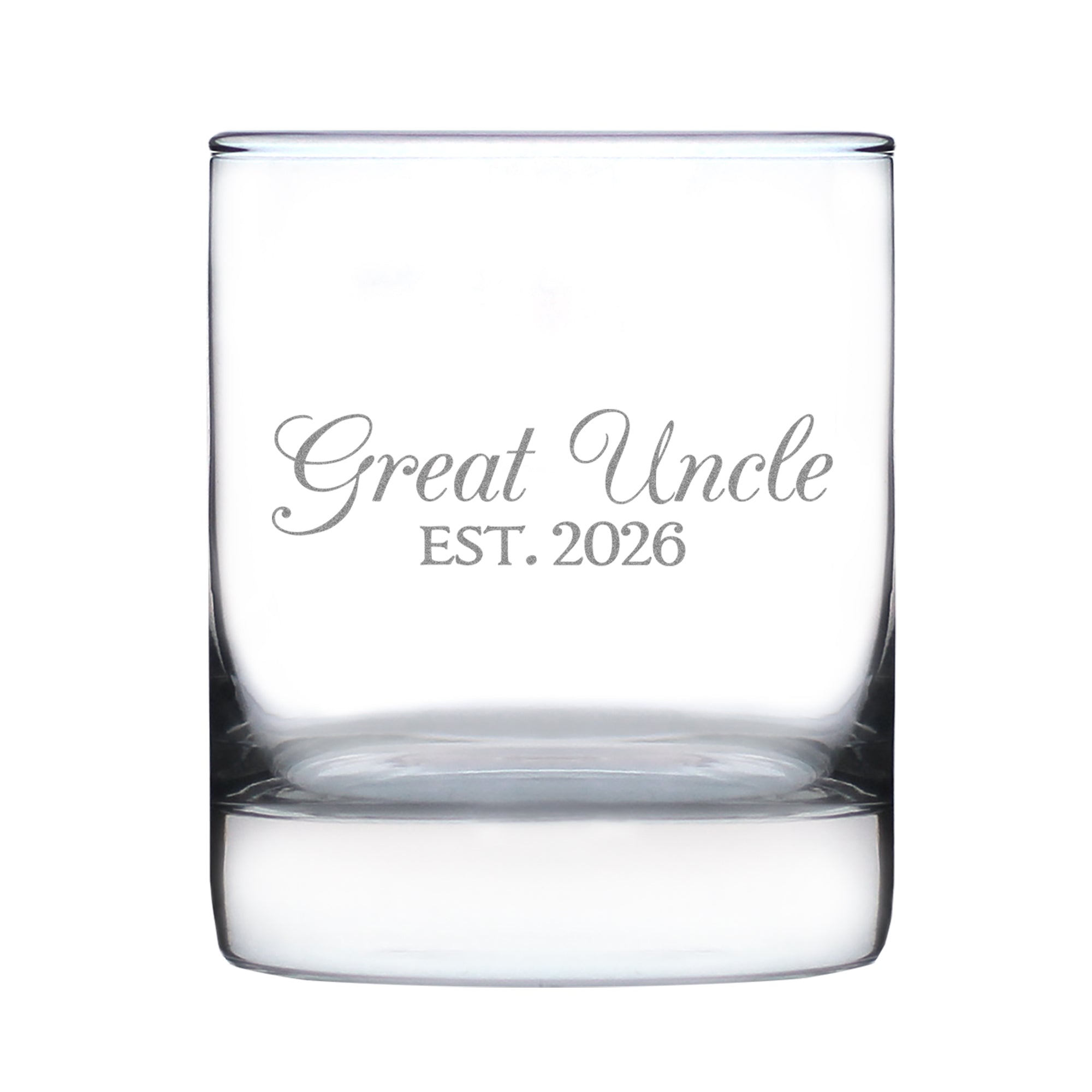 Great Uncle Est 2026 - Engraved Rocks Glass - New Great Uncle Gift for First Time Great Uncles - Decorative Weighted Whiskey Glasses - 10.25 oz