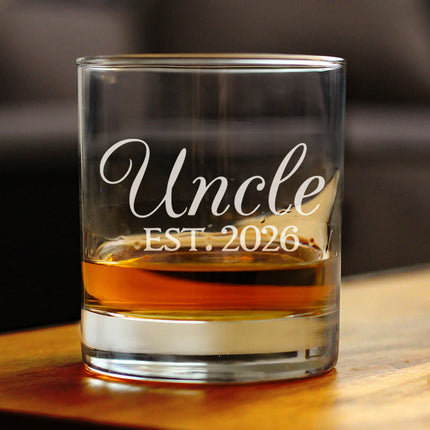 Uncle Est 2026 - Engraved Rocks Glass - New Uncle Gift for First Time Uncles - Decorative Weighted Whiskey Glasses - 10.25 oz