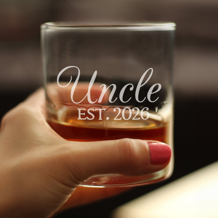 Uncle Est 2026 - Engraved Rocks Glass - New Uncle Gift for First Time Uncles - Decorative Weighted Whiskey Glasses - 10.25 oz