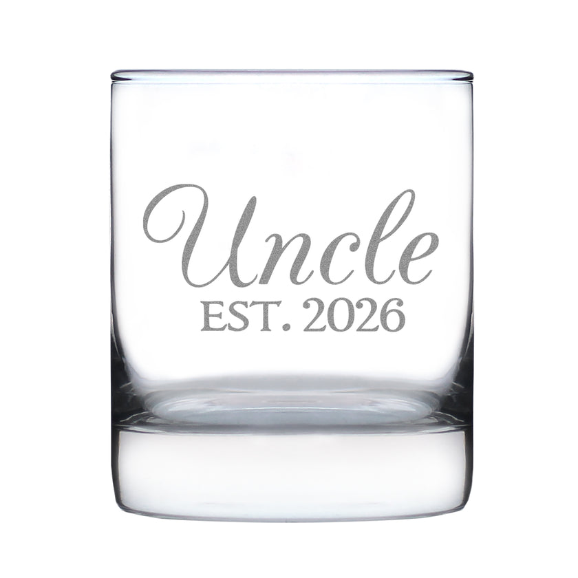 Uncle Est 2026 - Engraved Rocks Glass - New Uncle Gift for First Time Uncles - Decorative Weighted Whiskey Glasses - 10.25 oz