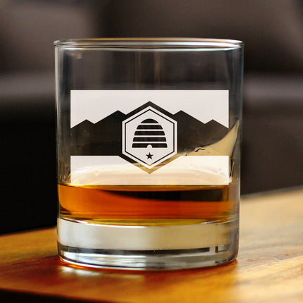 Utah Flag Whiskey Rocks Glass - State Themed Drinking Decor and Gifts for Utahn Women & Men - 10.25 Oz Whisky Tumbler Glasses (Copy)