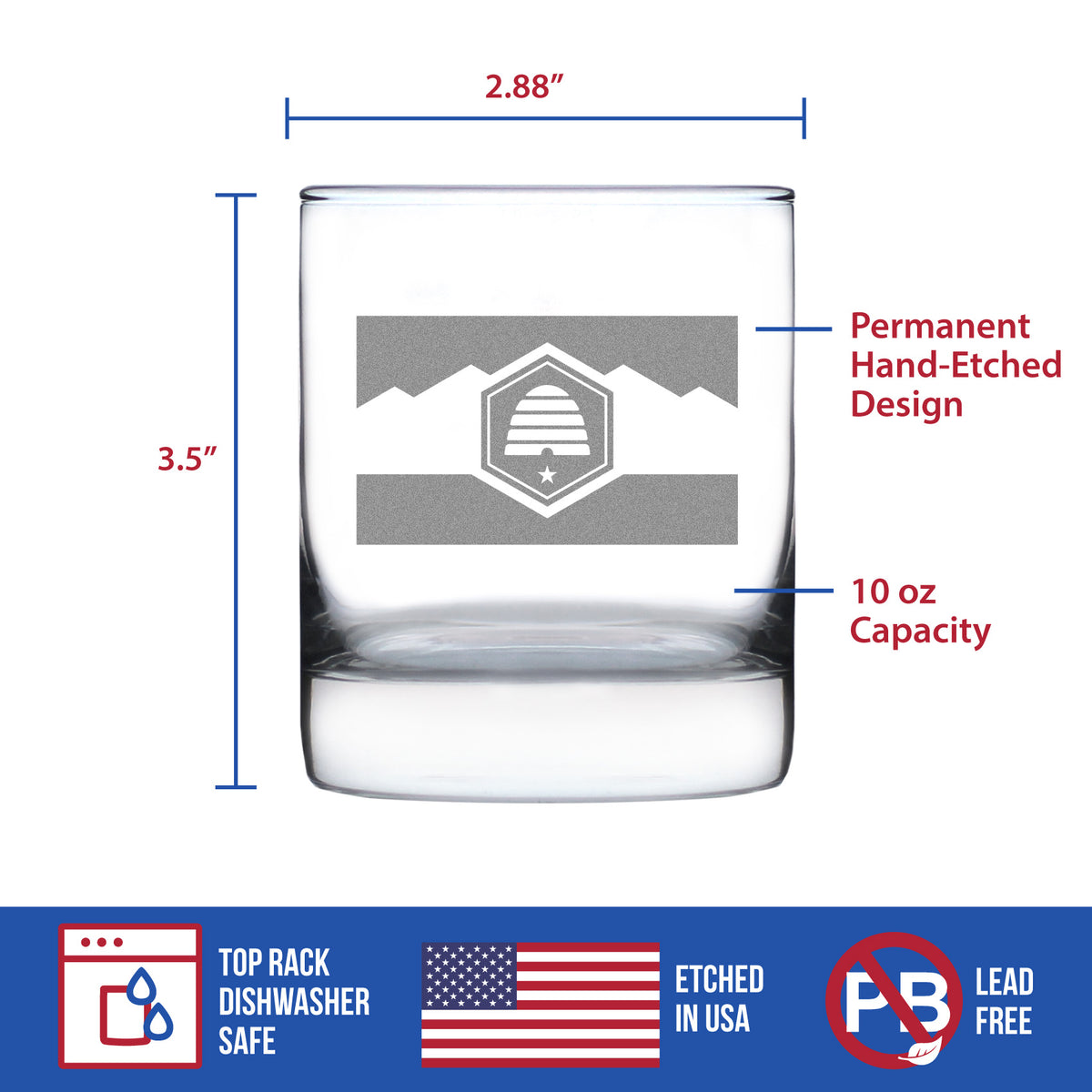 Utah Flag Whiskey Rocks Glass - State Themed Drinking Decor and Gifts for Utahn Women &amp; Men - 10.25 Oz Whisky Tumbler Glasses (Copy)