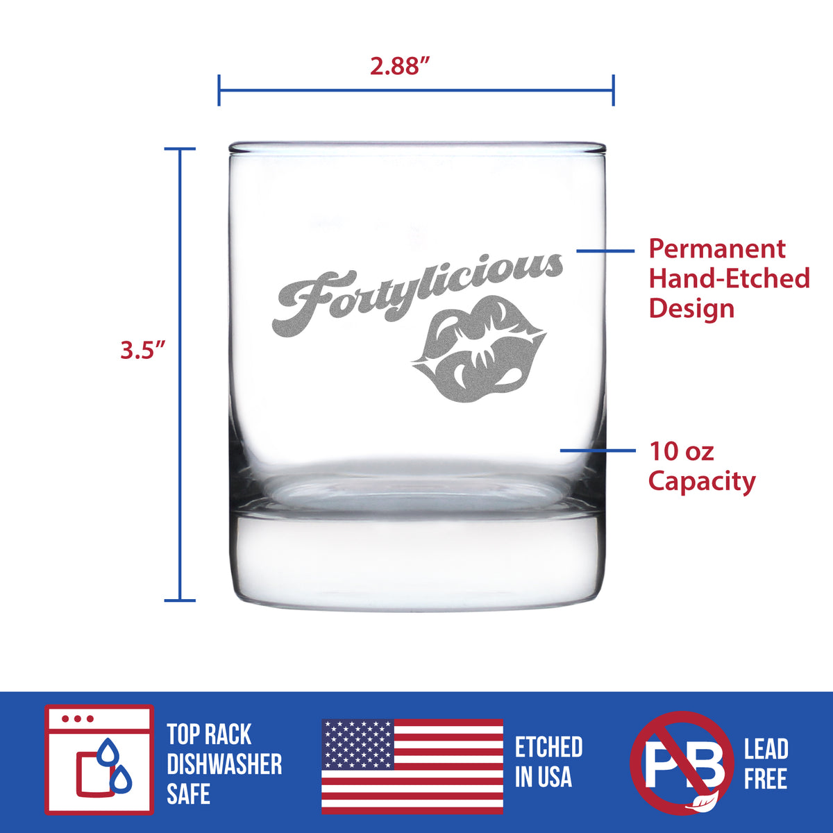 Fortylicious - Whiskey Rocks Glass Gift - Funny 40th Birthday Gifts for Women Turning 40 - 10.25 oz Glasses