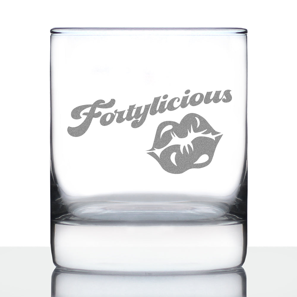 Fortylicious - Whiskey Rocks Glass Gift - Funny 40th Birthday Gifts for Women Turning 40 - 10.25 oz Glasses