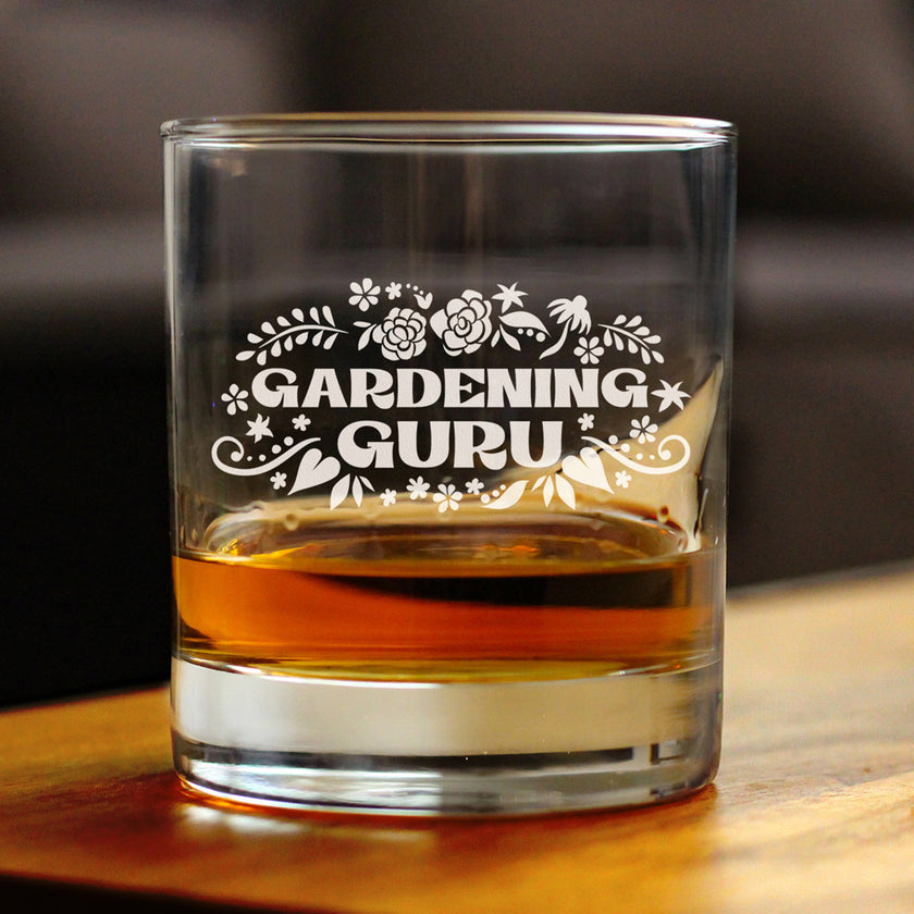 Gardening Guru - Engraved Rocks Glass - Gardening Gifts for Gardeners - Weighted Whiskey Glasses - 10.25 oz