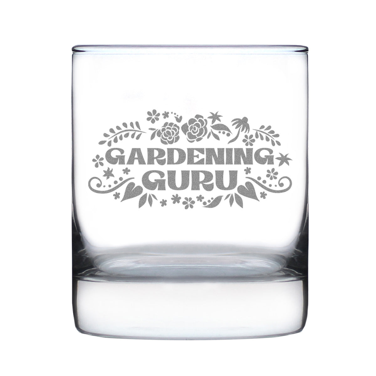 Gardening Guru - Engraved Rocks Glass - Gardening Gifts for Gardeners - Weighted Whiskey Glasses - 10.25 oz