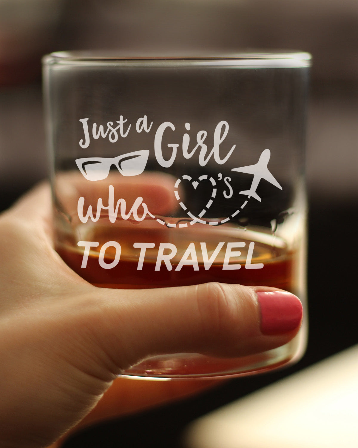 Girl Who Loves To Travel - Whiskey Rocks Glass - Gifts for Travelers Women - 10.25 oz Glasses