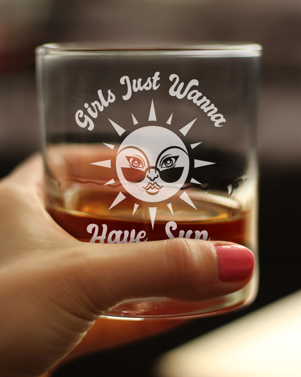 Girls Just Wanna Have Sun - Whiskey Rocks Glass - Funny Beach Themed Gifts for Women - 10.25 oz Glasses