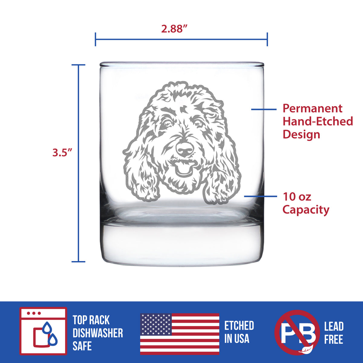 Golden Doodle Face - Whiskey Rocks Glass - Goldendoodle Gifts for Women &amp; Men - 10.25 oz Glasses