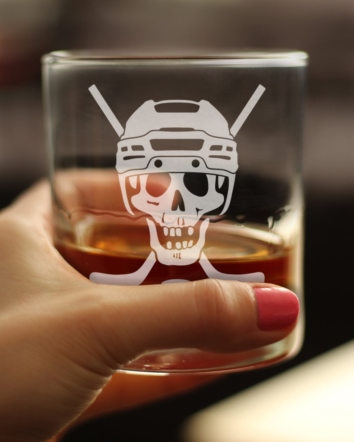 Hockey Skull Engraved Rocks Glass Gifts Hockey Gifts for Coach or Players Weighted Whiskey Glasses - 10.25 oz