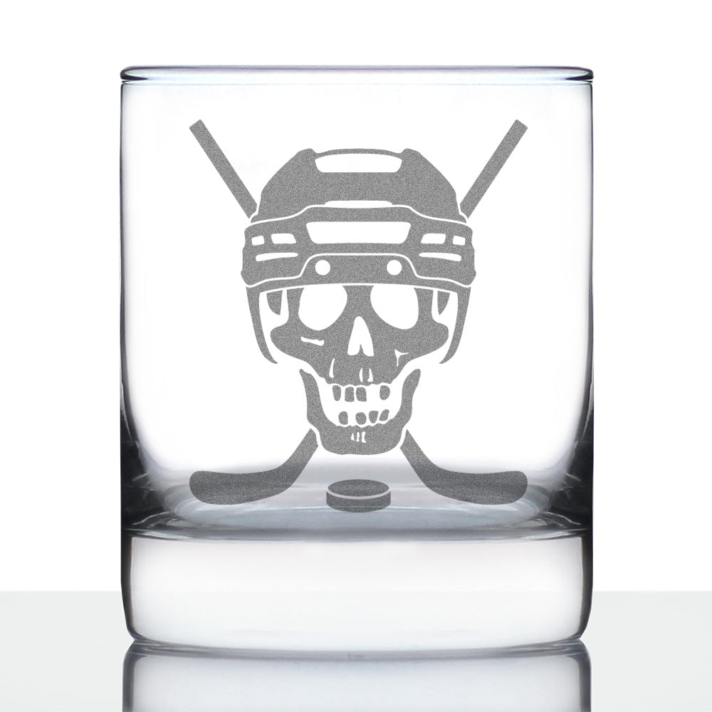 Hockey Skull Engraved Rocks Glass Gifts Hockey Gifts for Coach or Players Weighted Whiskey Glasses - 10.25 oz