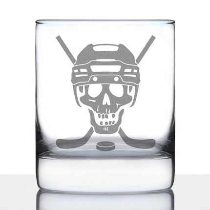 Hockey Skull Engraved Rocks Glass Gifts Hockey Gifts for Coach or Players Weighted Whiskey Glasses - 10.25 oz