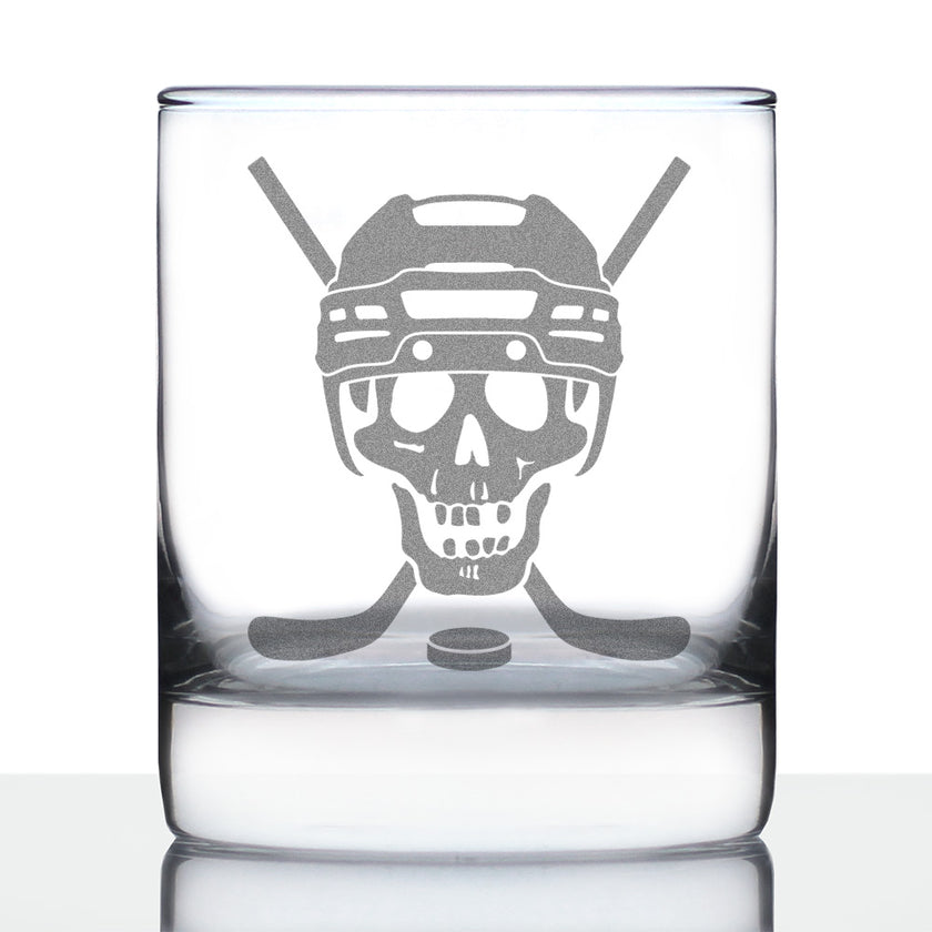 Hockey Skull Engraved Rocks Glass Gifts Hockey Gifts for Coach or Players Weighted Whiskey Glasses - 10.25 oz