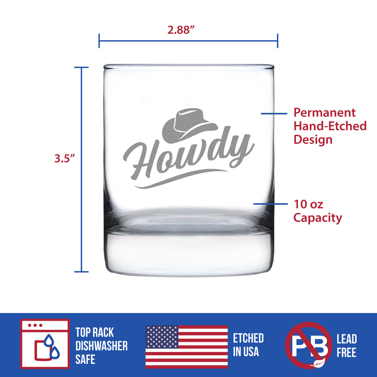 Howdy Engraved Rocks Glass Gifts Country Western Decor for Home Weighted Whiskey Glasses - 10.25 oz
