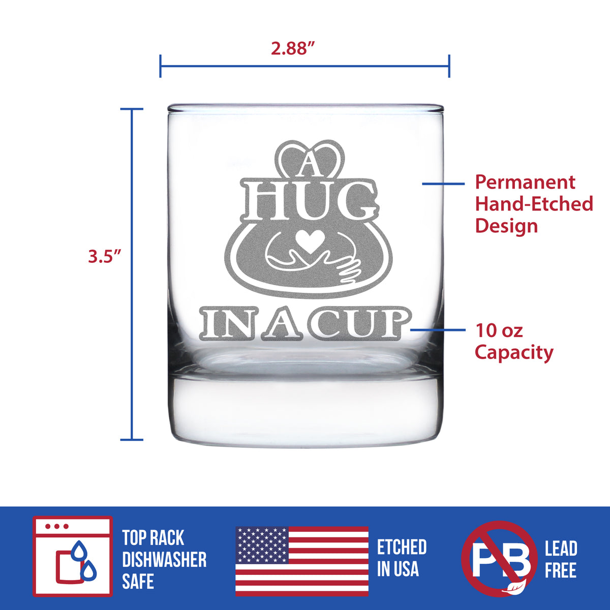 Hug in a Cup - Whiskey Rocks Glass Gift - Sympathy Gifts for Comfort and Encouragement - 10.25 oz Glasses